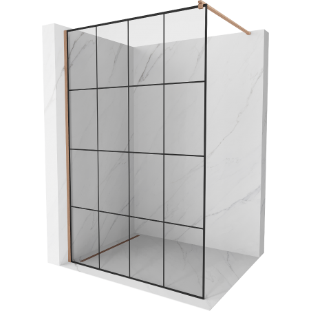 Mexen Kioto Walk-in-Duschwand 140 x 200 cm, schwarzes Gitter 8 mm, gebürstetes Kupfer - 800-140-101-65-77