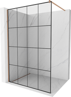 Mexen Kioto Walk-in-Duschwand 140 x 200 cm, schwarzes Gitter 8 mm, gebürstetes Kupfer - 800-140-101-65-77