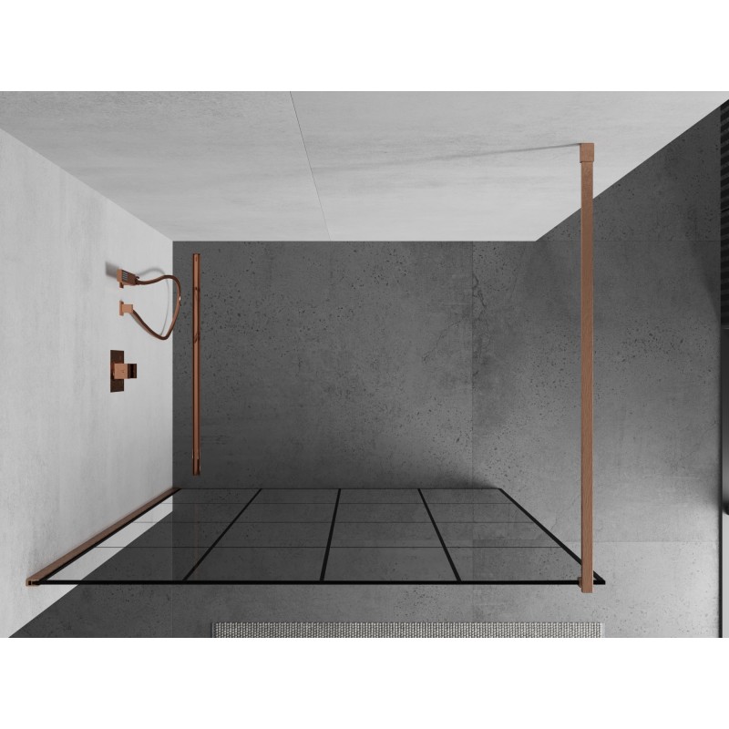 Mexen Kioto Duschwand Walk-in 150 x 200 cm, schwarzes Gitter 8 mm, gebürstetes Kupfer - 800-150-101-65-77