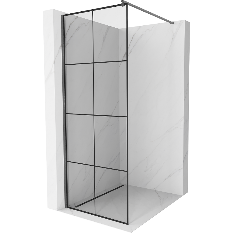 Mexen Kioto Duschwand Walk-in 70 x 200 cm, schwarzes Gitter 8 mm, gun gray gebürstet - 800-070-101-66-77