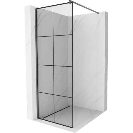 Mexen Kioto Duschwand Walk-in 90 x 200 cm, schwarzes Gitter 8 mm, gebürstetes Waffengrau - 800-090-101-66-77