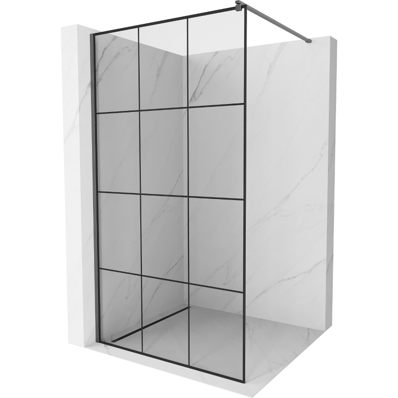 Mexen Kioto Duschwand Walk-in 100 x 200 cm, schwarzes Gitter 8 mm, gebürstet Gun Grey - 800-100-101-66-77