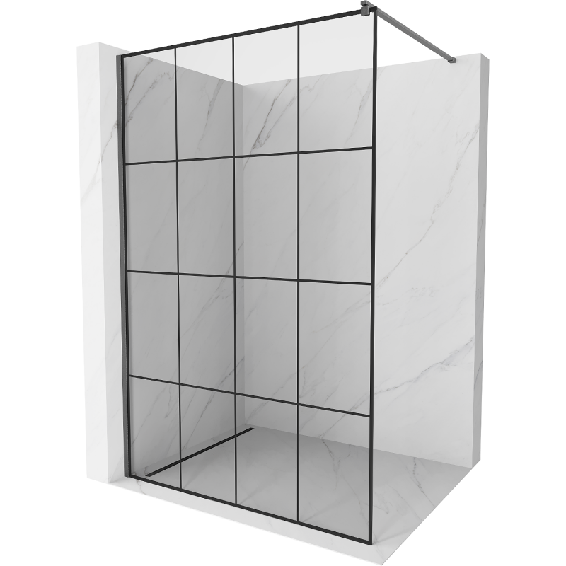 Mexen Kioto Duschwand Walk-in 140 x 200 cm, schwarz kariert 8 mm, gun gray gebürstet - 800-140-101-66-77
