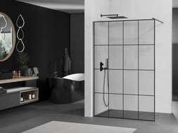 Mexen Kioto Duschwand Walk-in 150 x 200 cm, schwarzes Gitter 8 mm, gebürstet Gun Gray - 800-150-101-66-77