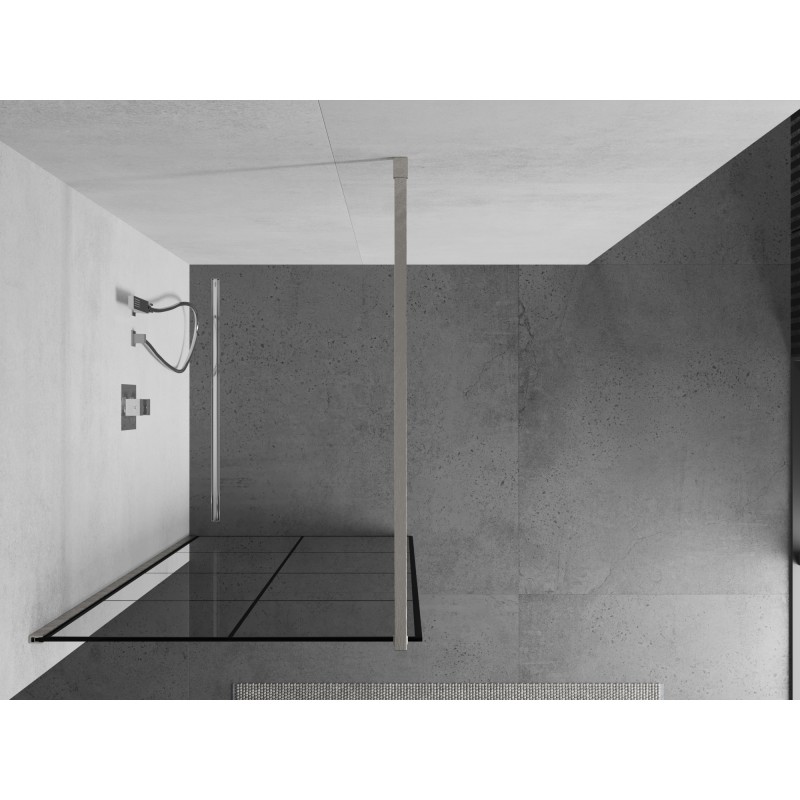 Mexen Kioto Duschwand Walk-in 70 x 200 cm, schwarzes Gitter 8 mm, gebürstetes Nickel - 800-070-101-97-77