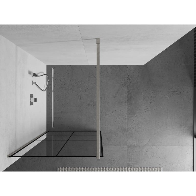 Mexen Kioto Duschwand Walk-in 80 x 200 cm, schwarzes Gitter 8 mm, gebürstetes Nickel - 800-080-101-97-77