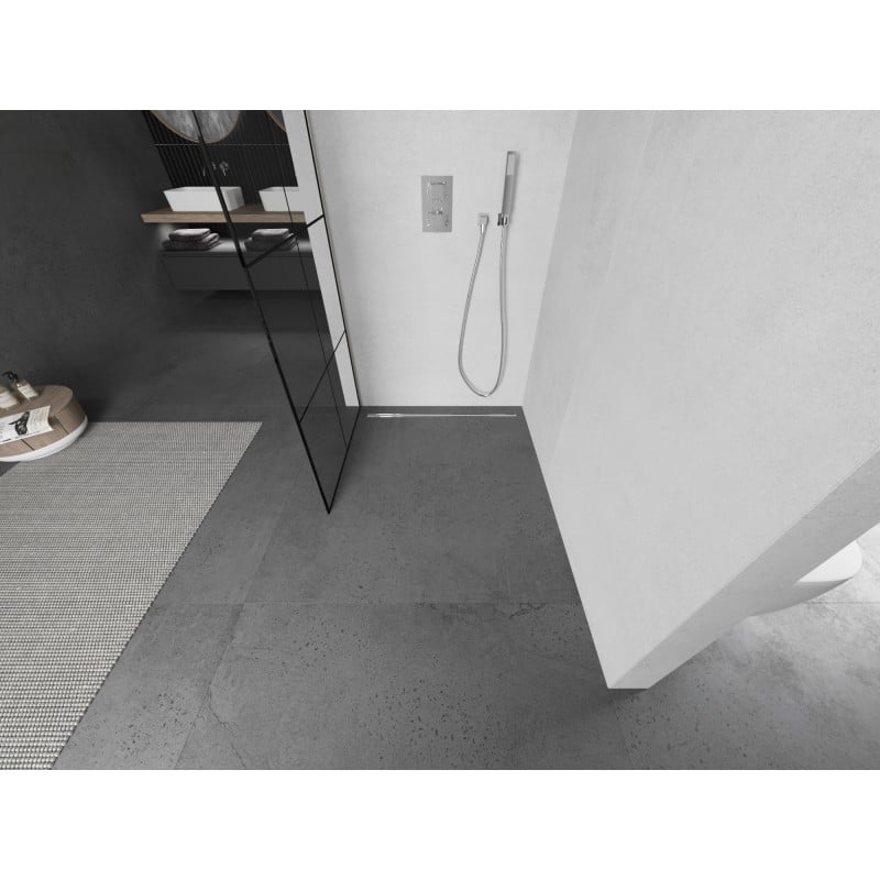 Mexen Kioto Duschwand Walk-in 90 x 200 cm, schwarzes Gitter 8 mm, gebürsteter Nickel - 800-090-101-97-77