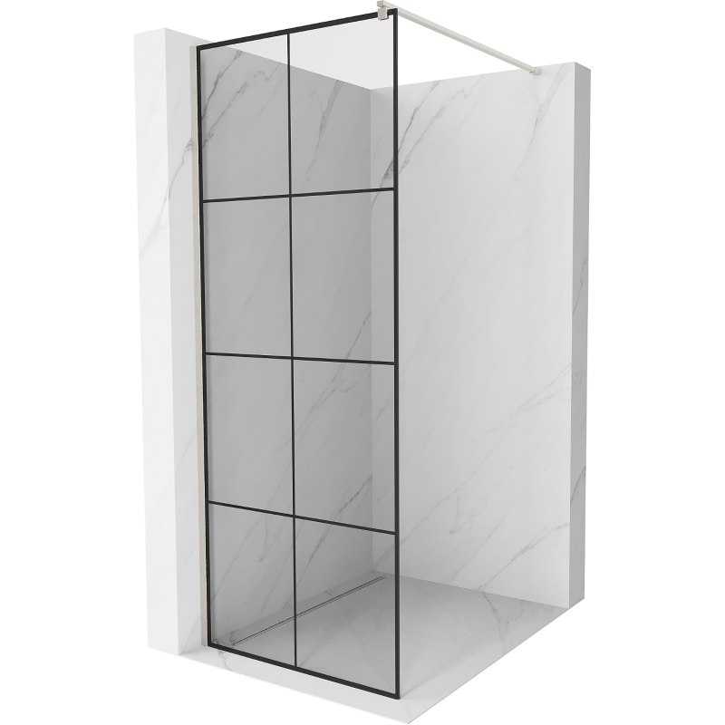 Mexen Kioto Duschwand Walk-in 90 x 200 cm, schwarzes Gitter 8 mm, gebürsteter Nickel - 800-090-101-97-77