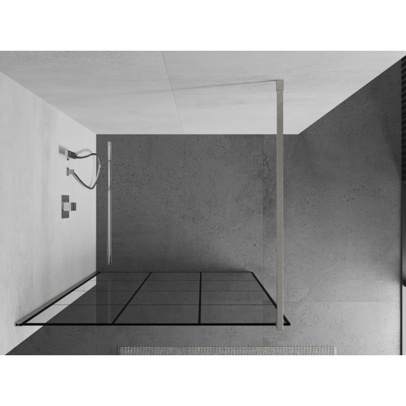 Mexen Kioto Duschwand Walk-in 100 x 200 cm, schwarzes Gitter 8 mm, gebürsteter Nickel - 800-100-101-97-77