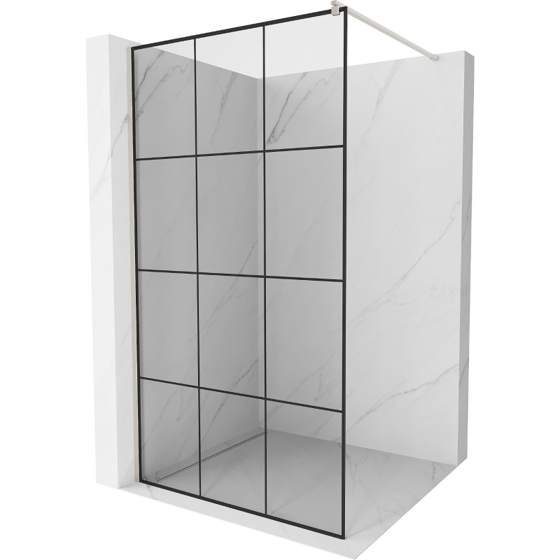 Mexen Kioto Duschwand Walk-in 110 x 200 cm, schwarzes Gitter 8 mm, gebürsteter Nickel - 800-110-101-97-77
