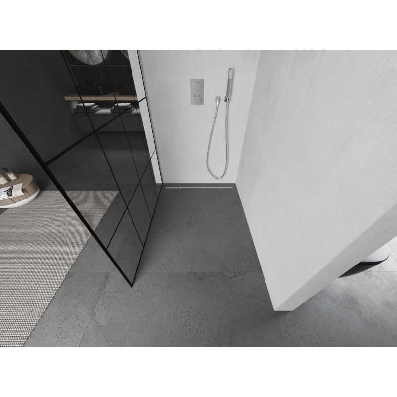 Mexen Kioto Duschwand Walk-in 140 x 200 cm, schwarzes Gitter 8 mm, gebürstetes Nickel - 800-140-101-97-77