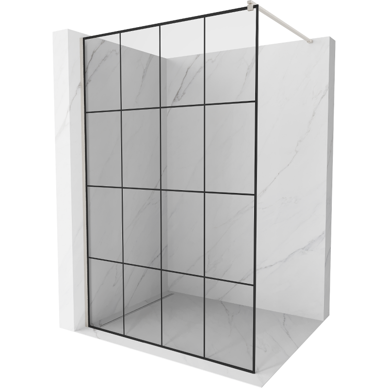Mexen Kioto Duschwand Walk-in 160 x 200 cm, schwarzes Gitter 8 mm, gebürsteter Nickel - 800-160-101-97-77
