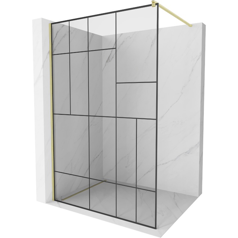 Mexen Kioto Duschwand Walk-in 90 x 200 cm, schwarzes Muster 8 mm, gebürstetes Gold - 800-090-101-55-78