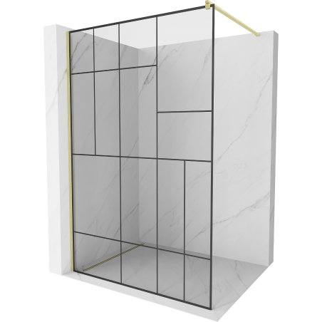 Mexen Kioto Duschwand Walk-in 140 x 200 cm, schwarzes Muster 8 mm, gebürstetes Gold - 800-140-101-55-78