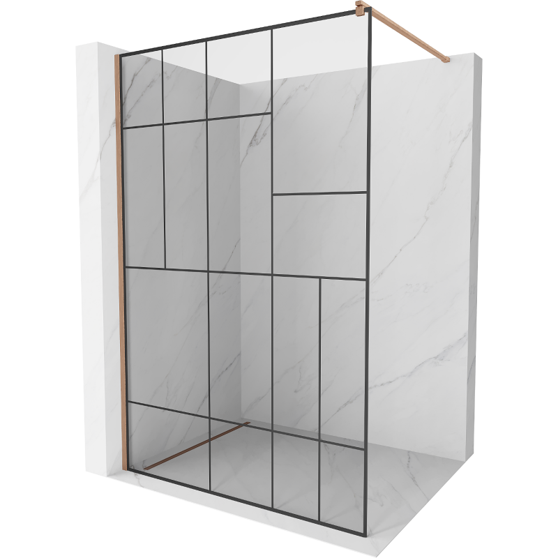 Mexen Kioto Duschwand Walk-in 70 x 200 cm, schwarzes Muster 8 mm, gebürstetes Kupfer - 800-070-101-65-78