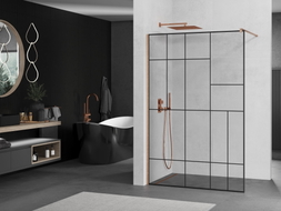 Mexen Kioto Duschwand Walk-in 110 x 200 cm, schwarzes Muster 8 mm, gebürstetes Kupfer - 800-110-101-65-78