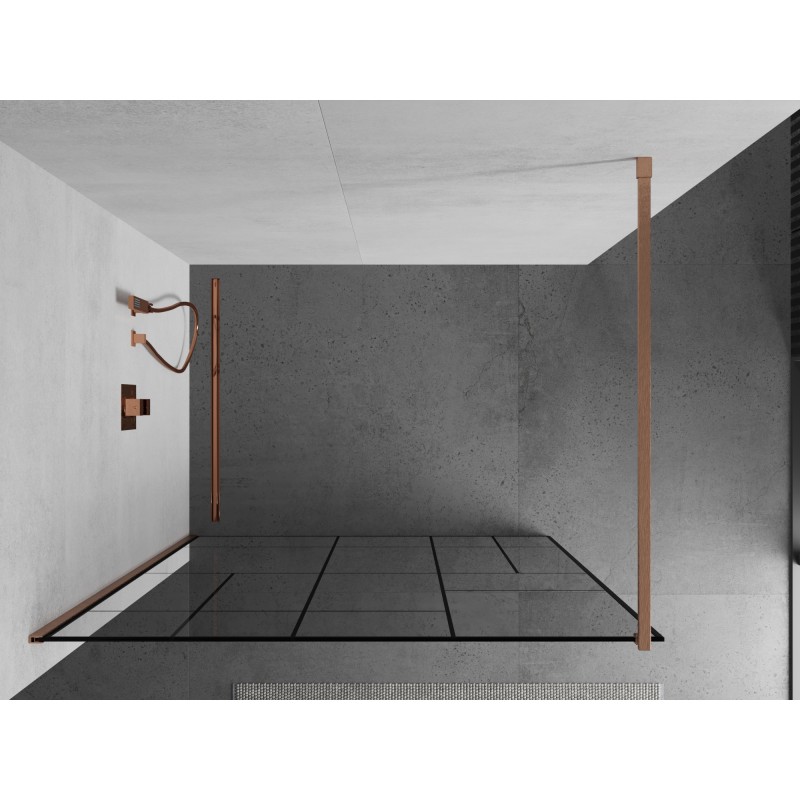 Mexen Kioto Duschwand Walk-in 110 x 200 cm, schwarzes Muster 8 mm, gebürstetes Kupfer - 800-110-101-65-78