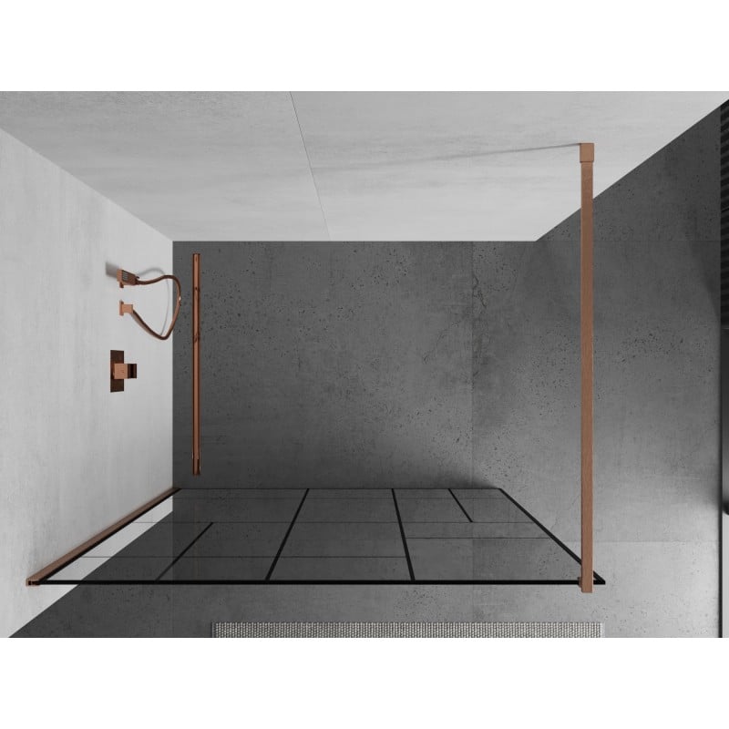 Mexen Kioto Duschwand Walk-in 140 x 200 cm, schwarzes Muster 8 mm, gebürstetes Kupfer - 800-140-101-65-78