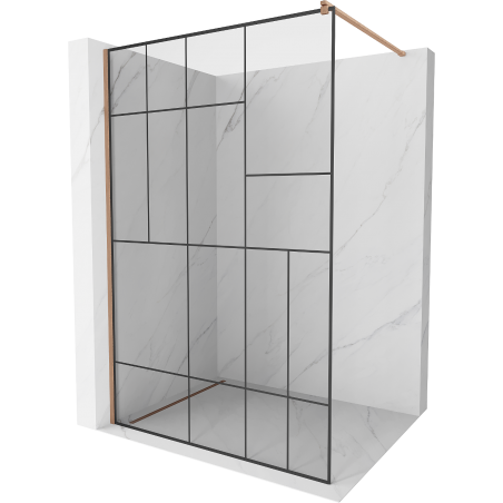 Mexen Kioto Duschwand Walk-in 140 x 200 cm, schwarzes Muster 8 mm, gebürstetes Kupfer - 800-140-101-65-78