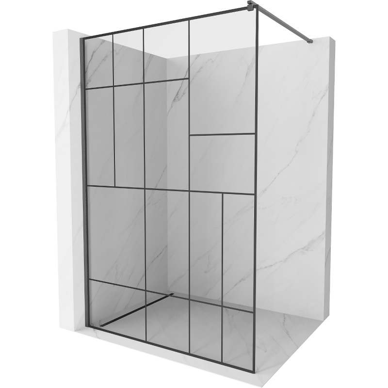Mexen Kioto Duschwand Walk-in 100 x 200 cm, schwarzes Muster 8 mm, gebürstet Gun Gray - 800-100-101-66-78