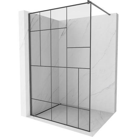 Mexen Kioto Duschwand Walk-in 100 x 200 cm, schwarzes Muster 8 mm, gebürstet Gun Gray - 800-100-101-66-78