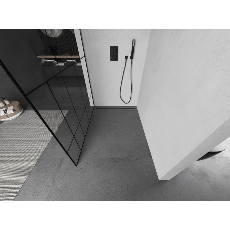 Mexen Kioto Duschwand Walk-in 110 x 200 cm, schwarzes Muster 8 mm, gebürstetes Gun Gray - 800-110-101-66-78