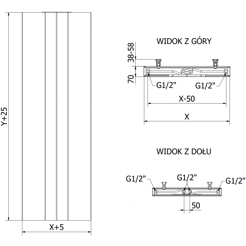 Mexen Line VS20SL Plattenheizkörper 1600 x 500 mm, mittlere Unteranschluss, 993 W, schwarz - W6VS20SL-160-050-70