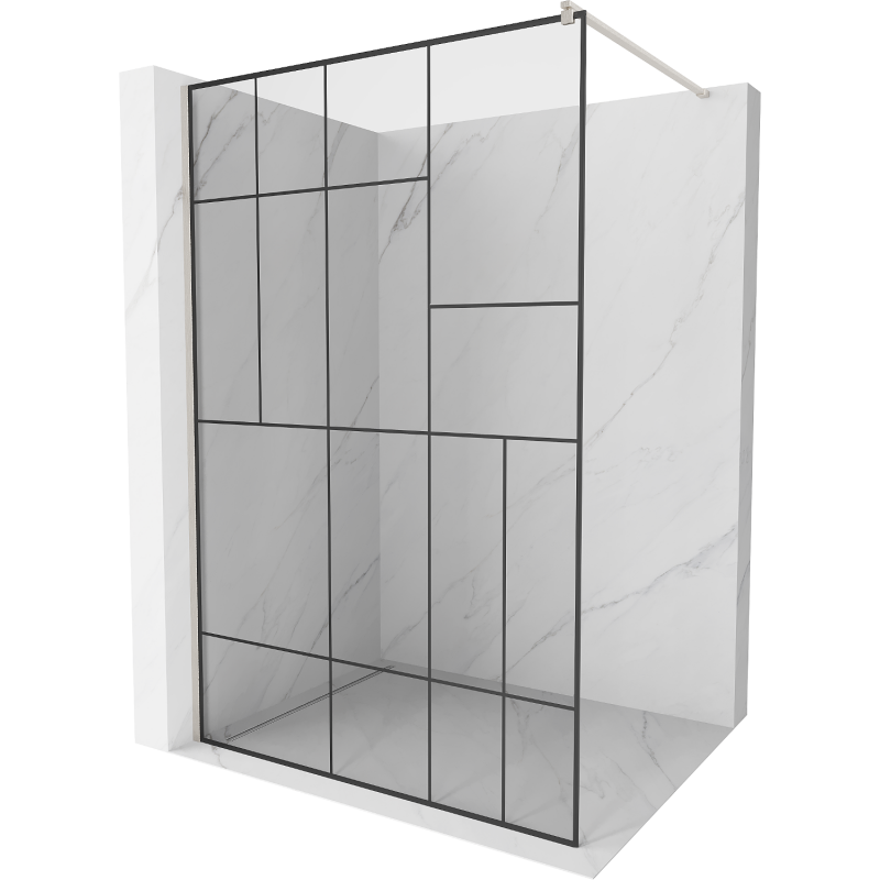 Mexen Kioto Duschwand Walk-in 90 x 200 cm, schwarzes Muster 8 mm, gebürsteter Nickel - 800-090-101-97-78