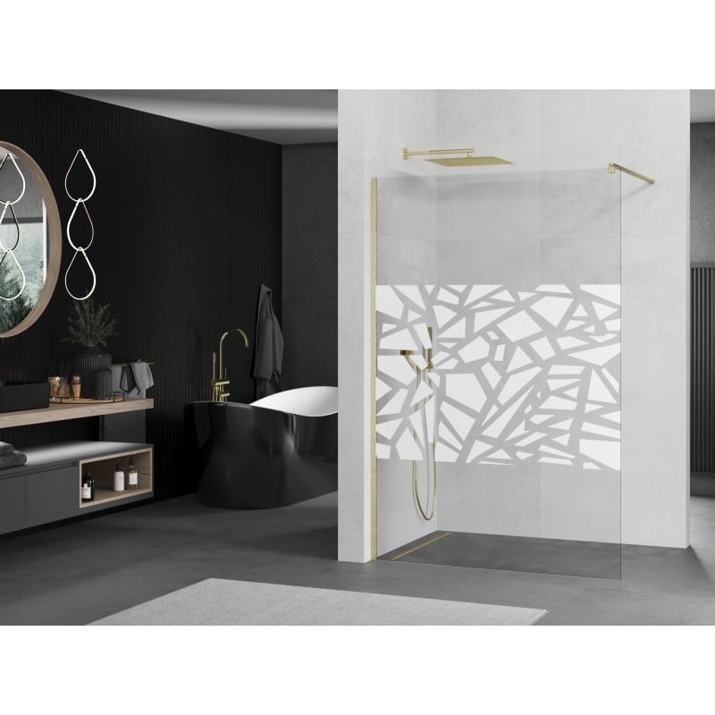 Mexen Kioto Duschwand Walk-in 80 x 200 cm, weißes Muster 8 mm, gebürstet gold - 800-080-101-55-85