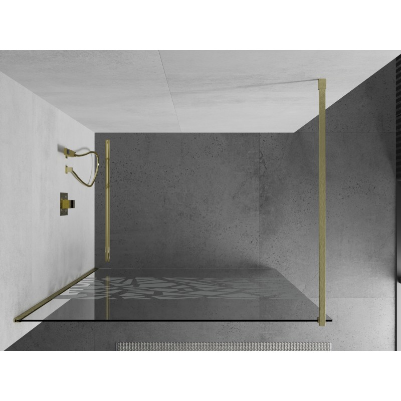 Mexen Kioto Duschwand Walk-in 80 x 200 cm, weißes Muster 8 mm, gebürstet gold - 800-080-101-55-85