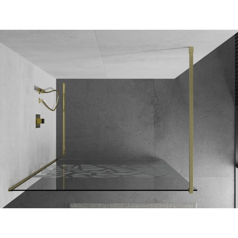 Mexen Kioto Duschwand Walk-in 100 x 200 cm, weißes Muster 8 mm, gold gebürstet - 800-100-101-55-85