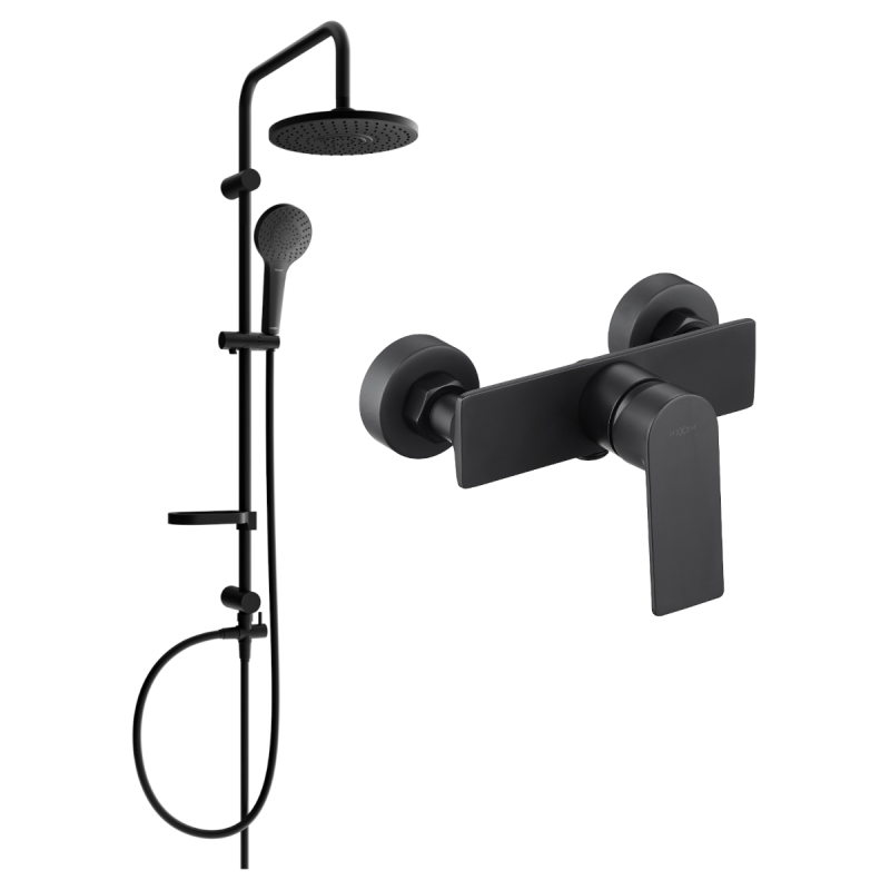 Mexen Alexa Erik Aufputz-Duschset mit Regenduschkopf und Duscharmatur, schwarz - 71240205-70