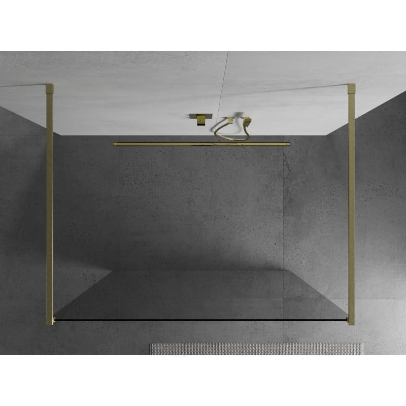 Mexen Kioto freistehende Duschwand 100 x 200 cm, transparent 8 mm, gold gebürstet - 800-100-002-55-00