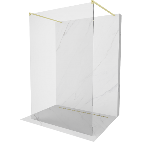 Mexen Kioto freistehende Duschwand 130 x 200 cm, transparent 8 mm, gebürstetes Gold - 800-130-002-55-00