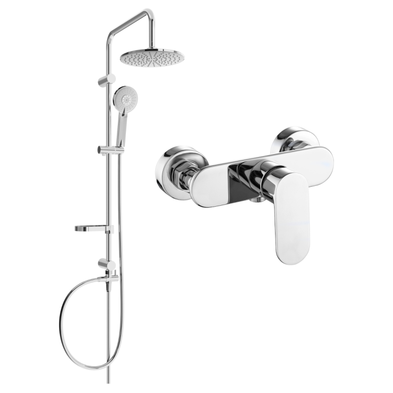Mexen Milo Carl Aufputz-Duschset mit Regenduschkopf und Duscharmatur, Chrom - 71340240-00