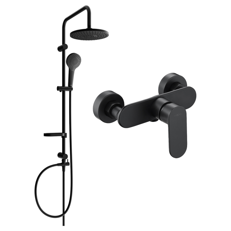 Mexen Milo Erik Aufputz-Duschset mit Regenduschkopf und Duscharmatur, schwarz - 71340205-70