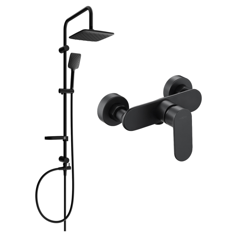 Mexen Milo Sven Duschset Aufputz mit Regenduschkopf und Duscharmatur, schwarz - 71340262-70