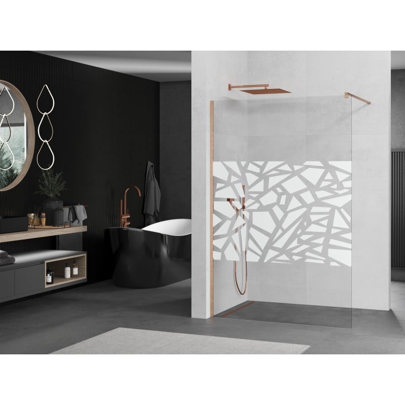 Mexen Kioto Duschwand Walk-in 70 x 200 cm, weißes Muster 8 mm, gebürstetes Kupfer - 800-070-101-65-85