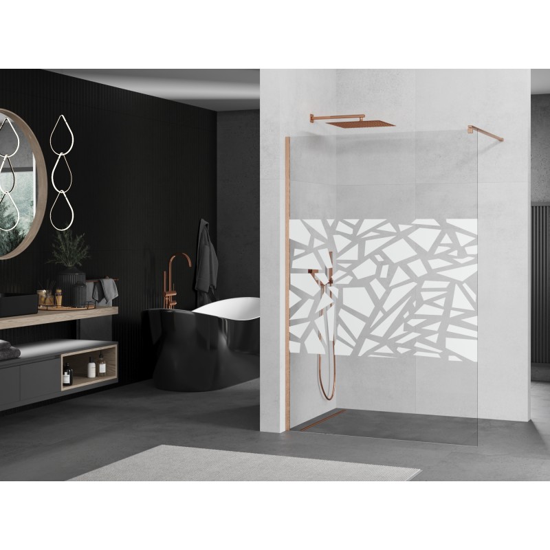 Mexen Kioto Duschwand Walk-in 80 x 200 cm, weißes Muster 8 mm, gebürstetes Kupfer - 800-080-101-65-85