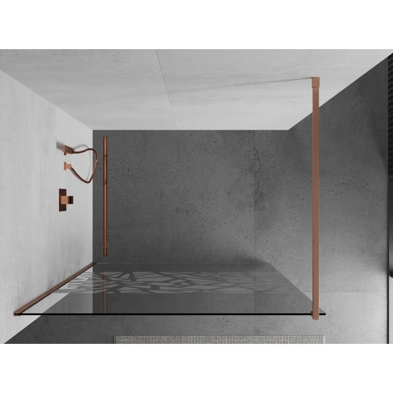 Mexen Kioto Duschwand Walk-in 110 x 200 cm, weißes Muster 8 mm, gebürstetes Kupfer - 800-110-101-65-85