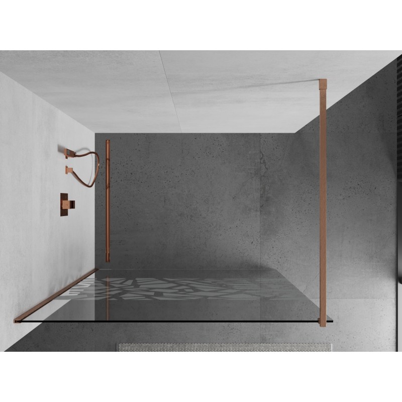 Mexen Kioto Duschwand Walk-in 120 x 200 cm, weißes Muster 8 mm, gebürstetes Kupfer - 800-120-101-65-85