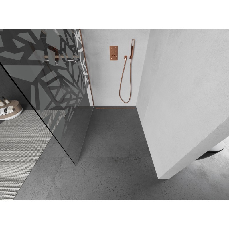 Mexen Kioto Duschwand Walk-in 130 x 200 cm, weißes Muster 8 mm, gebürstetes Kupfer - 800-130-101-65-85