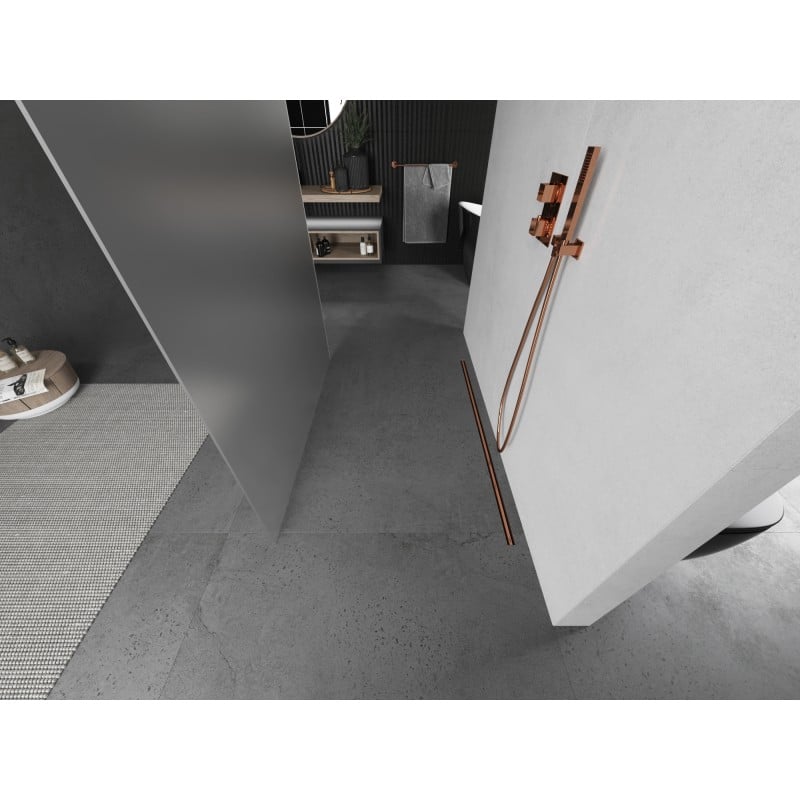 Mexen Kioto freistehende Duschwand 100 x 200 cm, Frost 8 mm, gebürstetes Kupfer - 800-100-002-65-30