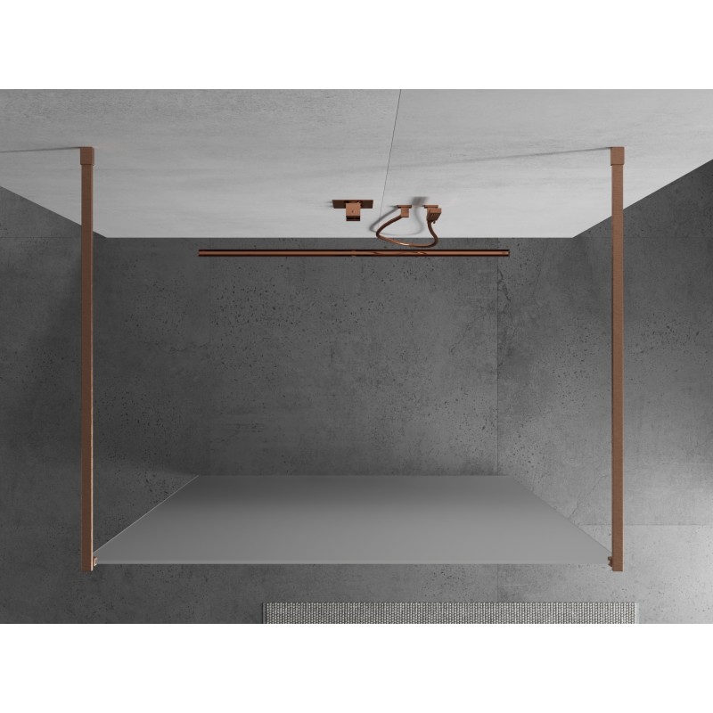 Mexen Kioto freistehende Duschwand 100 x 200 cm, Frost 8 mm, gebürstetes Kupfer - 800-100-002-65-30