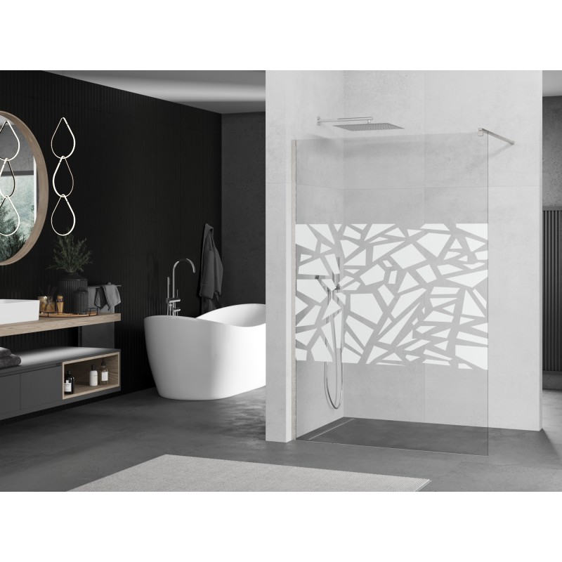 Mexen Kioto Duschwand Walk-in 70 x 200 cm, weißes Muster 8 mm, gebürsteter Nickel - 800-070-101-97-85