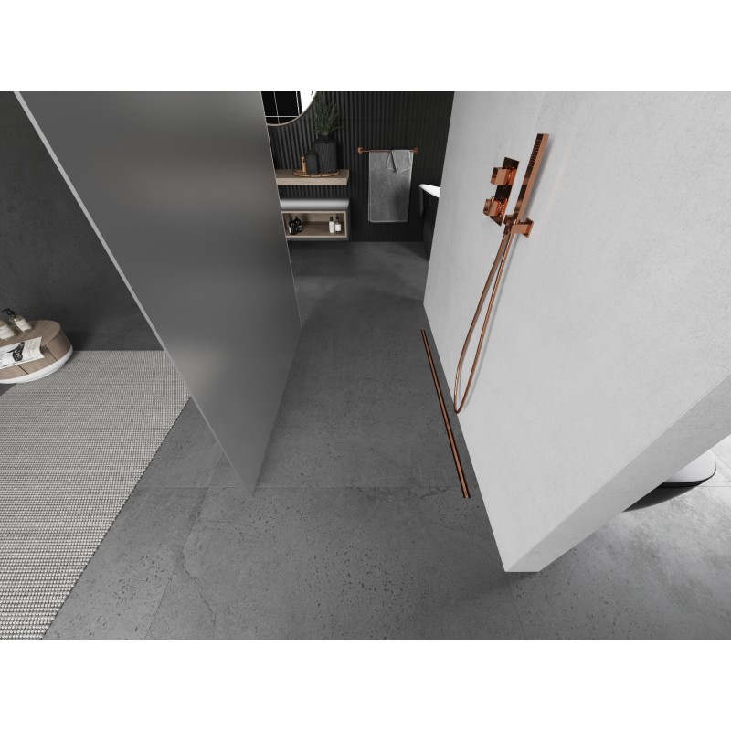 Mexen Kioto freistehende Duschwand 120 x 200 cm, mattiert 8 mm, gebürstetes Kupfer - 800-120-002-65-30