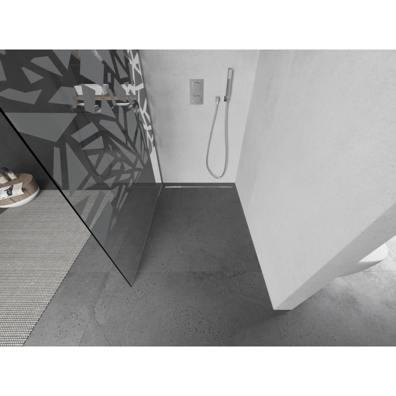 Mexen Kioto Duschwand Walk-in 100 x 200 cm, weißes Muster 8 mm, gebürsteter Nickel - 800-100-101-97-85