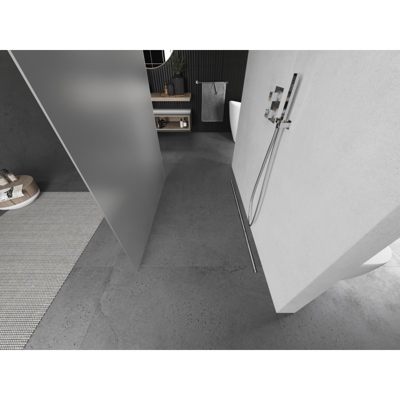 Mexen Kioto freistehende Duschwand 110 x 200 cm, satiniert 8 mm, gebürstetes Nickel - 800-110-002-97-30