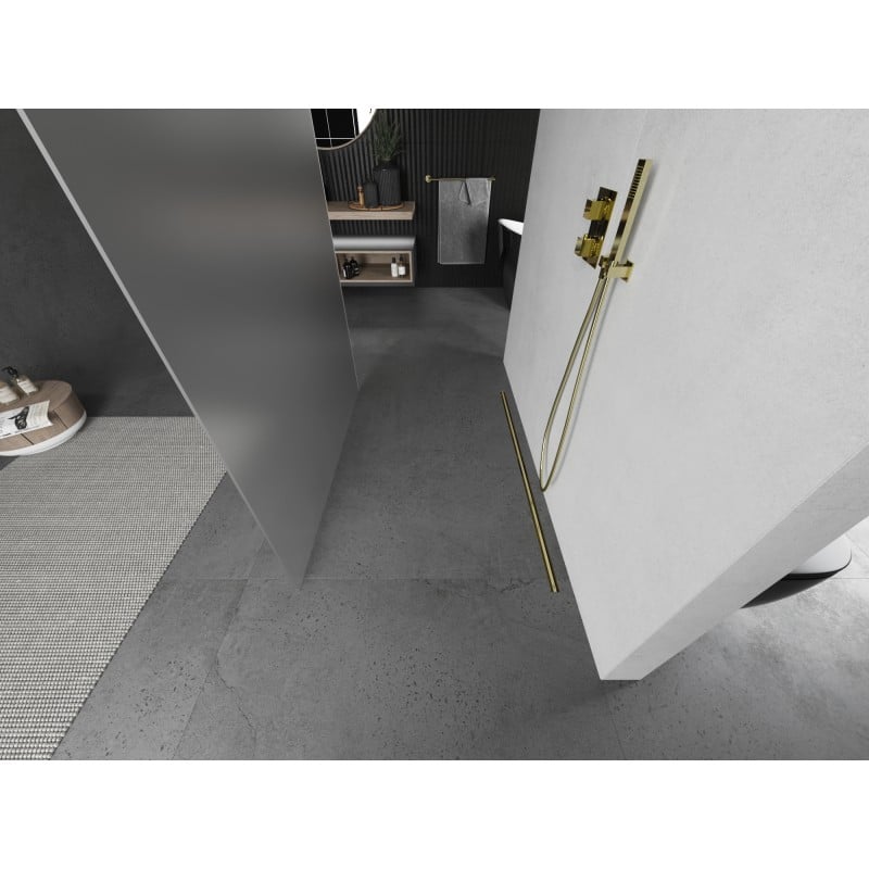 Mexen Kioto freistehende Duschwand 110 x 200 cm, 8 mm matt, gebürstetes Gold - 800-110-002-55-30