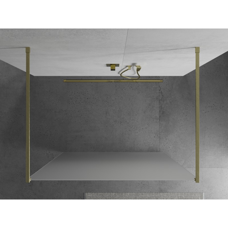 Mexen Kioto freistehende Duschwand 130 x 200 cm, mattiert 8 mm, gebürstetes Gold - 800-130-002-55-30